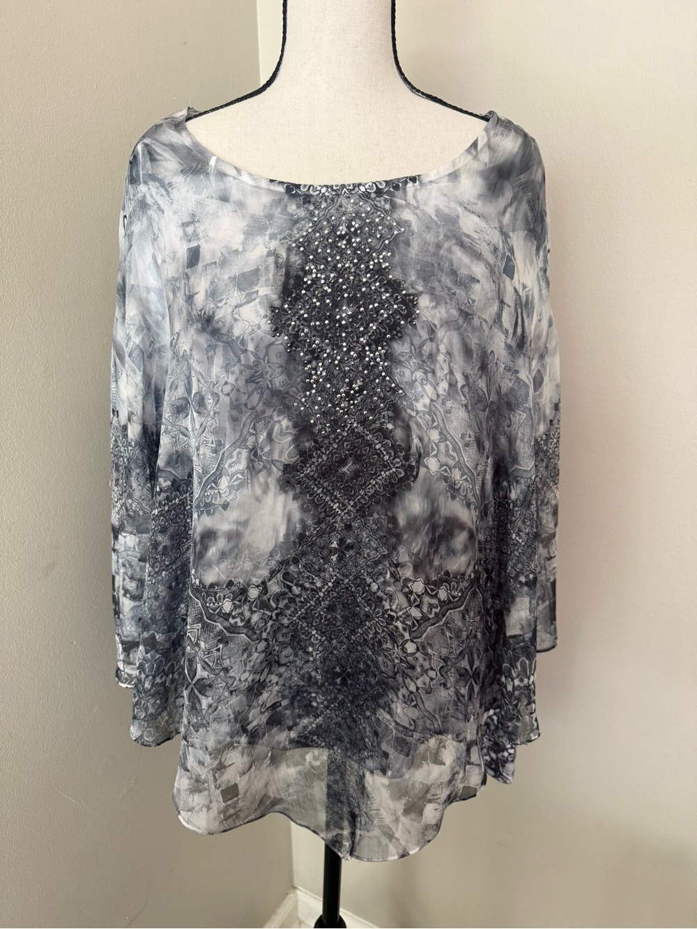 NWT One World Live & Let Live Embellished Tunic Top XL Gray Black